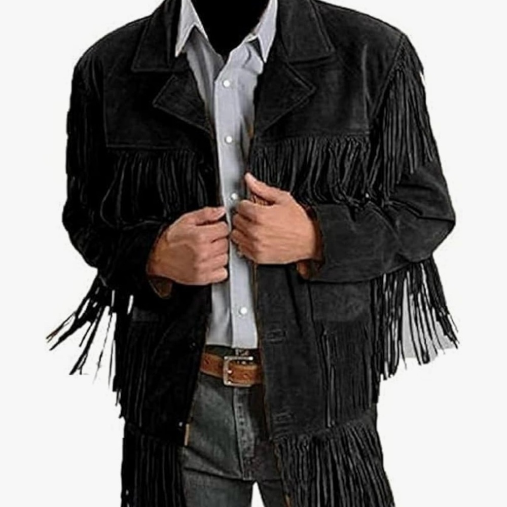 Men's Black Fringe Suede Jacket